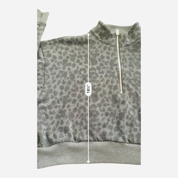 Victoria's Secret boxy cropped Gray Leopard Print Pullover half zipper Women L - Picture 7 of 12